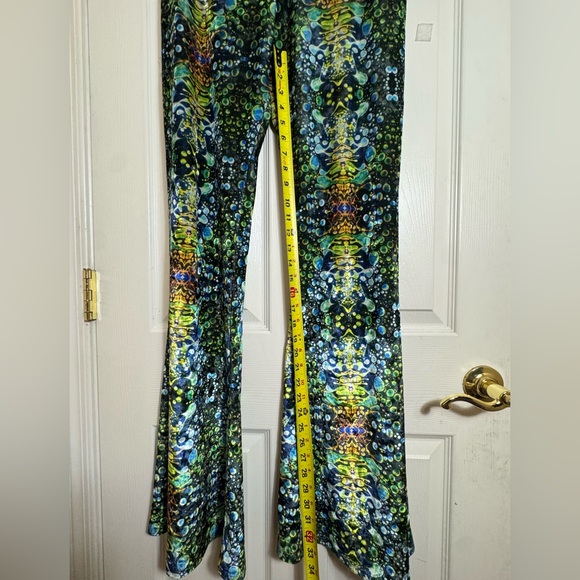 Warrior Within Psychedelic Flare Green Liquid Light Pants Festival Bell Bottom - Picture 9 of 10